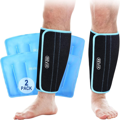 REVIX XL Shin Splint Ice Pack for Injuries, Reusable Gel Cold Pack for Calf Leg Pain Relief (Set of 2)
