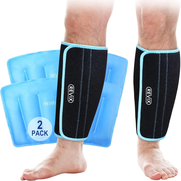REVIX XL Shin Splint Ice Pack for Injuries, Reusable Gel Cold Pack for Calf Leg Pain Relief (Set of 2)
