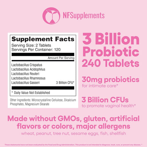 Natural Foundation Supplements 240 3 (240, Vaginal Probiotics Supplement Supports PH Balance & Intimate Flora Tablets