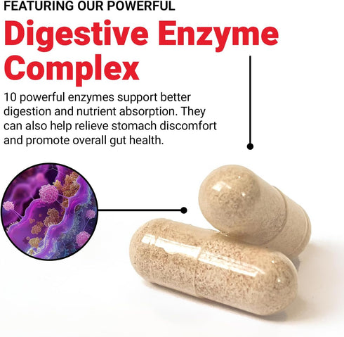 FORCE FACTOR Digestive Enzymes Complex, 90 Capsules to Support Digestive Health, Gut Health, and Bloating Relief for