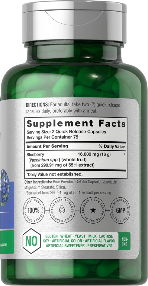 Horbaeach Blueberry Extract Supplement | 150 Capsules | Blueberry Concentrate | Non-GMO, Gluten Free