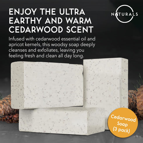 O Naturals 7.76 oz (3PC) Exfoliating Soap Bar Cedarwood - Heavy Grit All Natural Exfoliation Bar Soap for Men