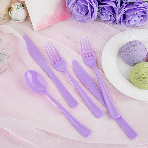 WDF 160 Piece Purple Plastic Silverware - Heavy Duty Includes 80 Forks, 40 Spoons, 40 Knives, Lavender Utensils for