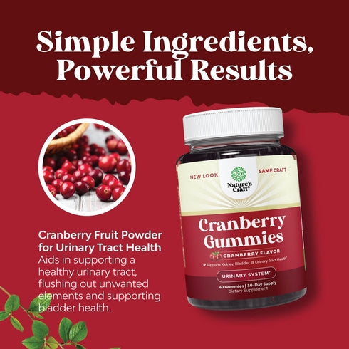 Natural Cranberry Gummies for Women and Men - Extra Strength Antioxidant Chews for Urinary Tract Health