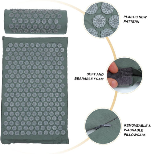 Set 2pcs Acupoint Massage Mat Pillow with Carry Bag Body Massaging Mat for Relaxation Acupuncture Therapy for Back