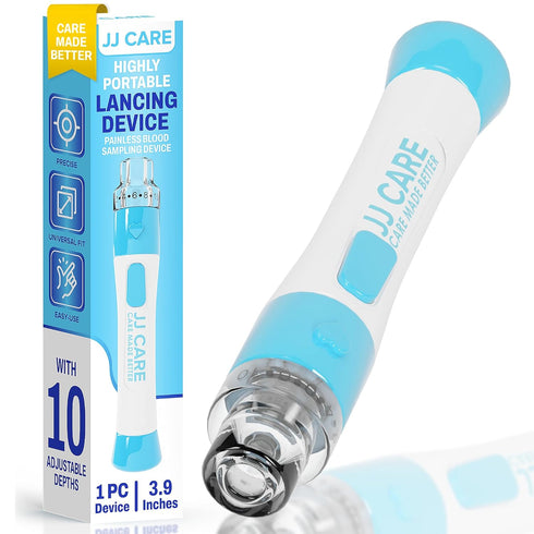 JJ CARE Lancing Device, Lancet Pen with 10 Adjustable Depth Settings for Diabetes Testing, Push Button Ejector