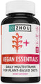 Zhou Vegan Essentials Multivitamin Supplement - B Vitamins, Vitamin C, Zinc, Iodine, Liposomal Iron - 60 Veg Caps