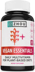 Zhou Vegan Essentials Multivitamin Supplement - B Vitamins, Vitamin C, Zinc, Iodine, Liposomal Iron - 60 Veg Caps
