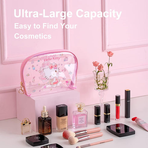 Cosmetic Big Makeup Bag - Kitty Cat Toiletry Bag for Women - Lady Gift Valentine's Day Gift (HappyTime-3PCS)