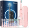 Rtauys M5 Sonic Electric Toothbrush for Adults, Rechargeable with 8 Brush Heads & Travel Case, Pink