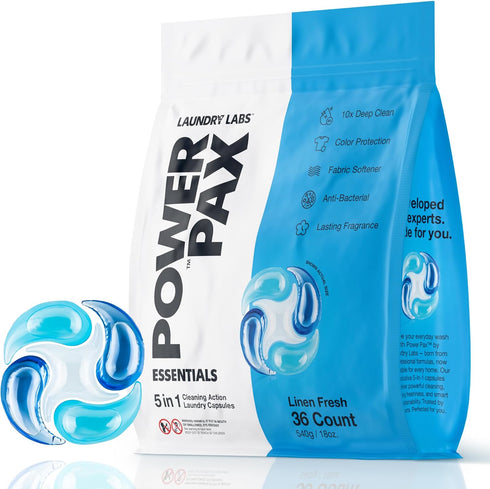 laundry labs PowerPax 5-in-1 Laundry Detergent Pods, 36 Count Concentrated Enzyme Clean pods for