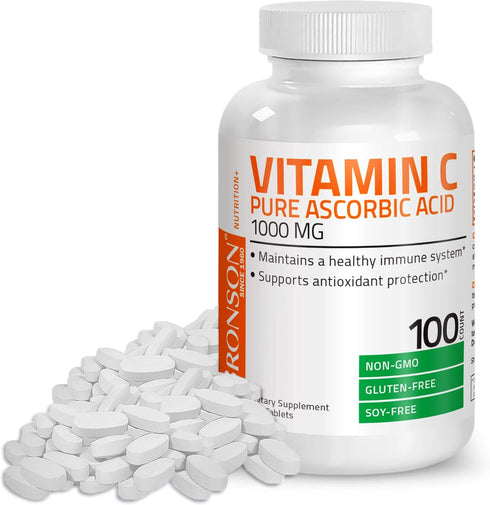 Vitamin C 1000 mg Premium Non-GMO Ascorbic Acid, 100 Tablets - Supports Immune System and Antioxidant Protection
