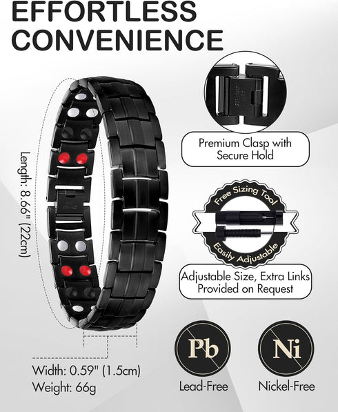 Feraco Magnetic Bracelets for Men: Titanium Steel with Double Rows and Effective 4 Elements Stones