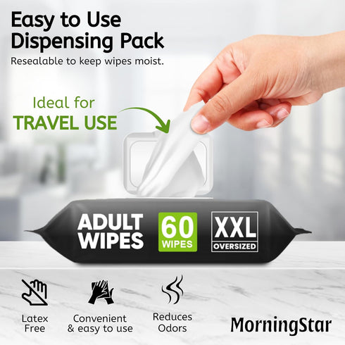 Morning Star 60 1 Pack Adult Wipes for Elderly - Wipes Thick Extra Large Disposable Washcloths for Adult Bathing