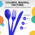 50 Pcs Heavy Duty Dark Blue Disposable Plastic Forks, Dark Blue Plastic Cutlery