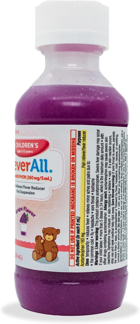 Feverall Liquid Oral Children Fever Reducer/Pain Reliever, 4 oz., Grape