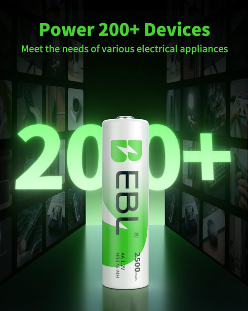 EBL AA Rechargeable Batteries - 1.2V 2500mAh High Performance Pre-Charged AA Batteries, 4 Pack