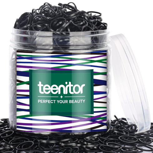 Teenitor 2000pcs Black Hair Rubber Bands, Soft Elastic Hair Ties for Kids Girls Hair Braids