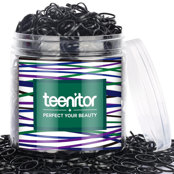 Teenitor 2000pcs Black Hair Rubber Bands, Soft Elastic Hair Ties for Kids Girls Hair Braids