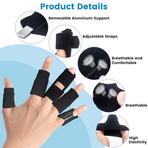 Set of 2 Finger Splints, Trigger Finger Brace with 10 Nylon Sleeves for Sport Injuries, Swelling, Tendon Stiffness,