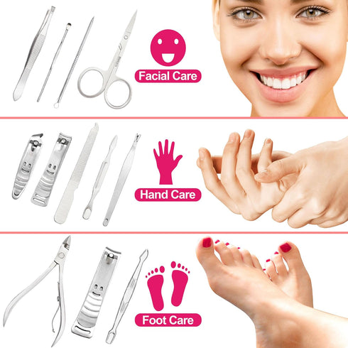 Manicure Set Pedicure Kit, 12 Pcs Stainless Steel Grooming Set with Luxurious Travel Case for Men and Women