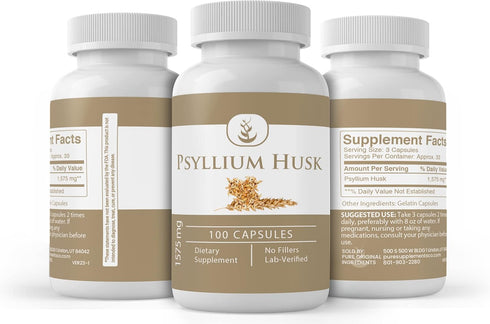 Pure Original Ingredients Psyllium Husk Capsules, 100 Capsules, Fiber Powder Supplement, No Additives