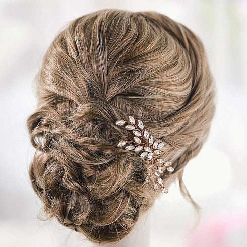 Unicra Bride Wedding Crystal Hair Pins - Bridal Hair Pieces Wedding Accessories for Women and Girls, Pack of 1 (Rose