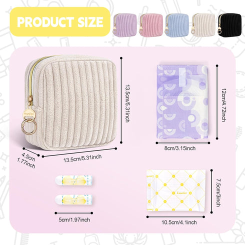 Period Bag for Teen Girls, Corduroy Sanitary Napkin Storage Bag, Fluffy Menstrual Pad PouchTampon Holder for Purse