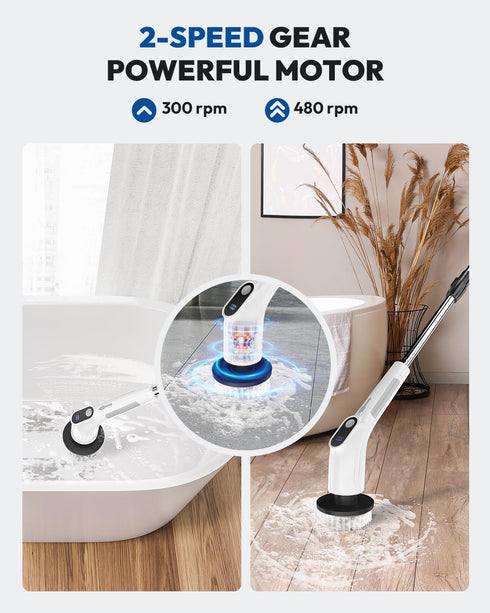 IPX7 7 2 Electric Spin Scrubber for Cleaning - Upgraded Cordless Cleaning Brush Scrubber - Waterproof Power Scrubber