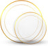 125 Piece Gold Dinnerware Party Set - 50 Gold Rim Clear Plastic Plates, 25 Dinner 25 Dessert Plates, 25 Knives, 25 Forks, 25 Spoons - 25 Guest Disposable Set for Wedding Birthday Parties by Munfix