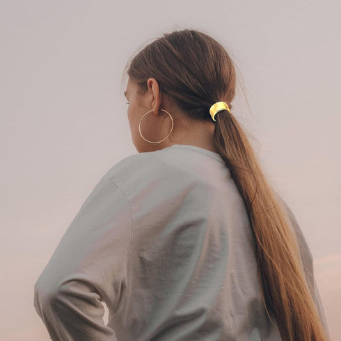 Ponytail Cuff Gold for Women - Metal Circle Elastic Hair Ties, Rubber Bands Holder, Fashion Hair Accessories Set of 3