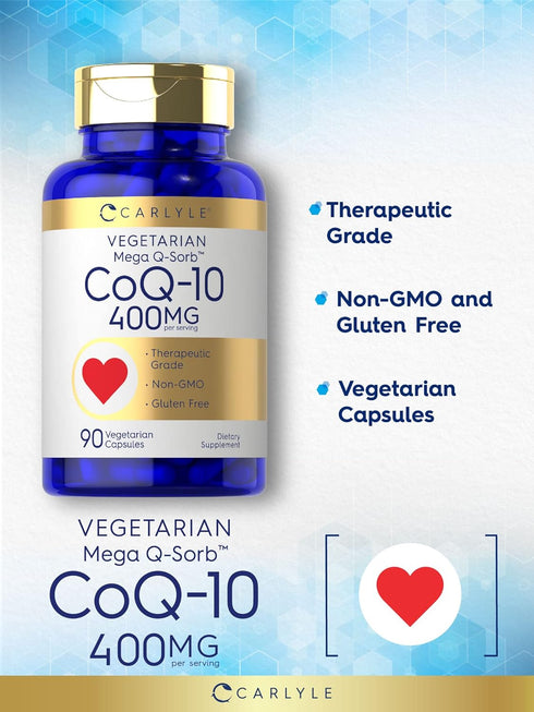 Carlyle CoQ10 400mg Supplement, 90 Count, Vegetarian, Non-GMO, Gluten Free