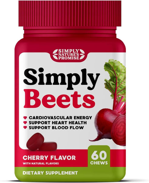 Simply Nature's Promise - Simply Beets Heart Gummies - 60 Non-GMO Beet Gummy Chews, Cherry Flavor