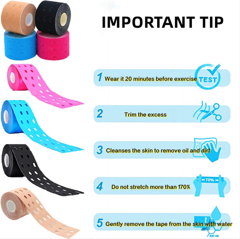 Waterproof Kinesiology Tape - 4 Rolls Elastic Athletic Tape for Joints Support & Muscle Pain