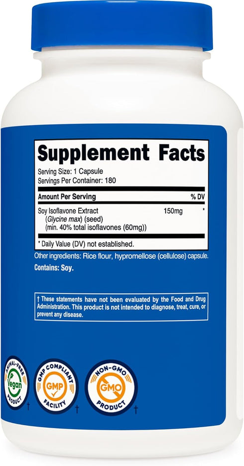 Nutricost Soy Isoflavones 150mg, 180 Veggie Capsules - Gluten Free, Non-GMO, Vegetarian Friendly
