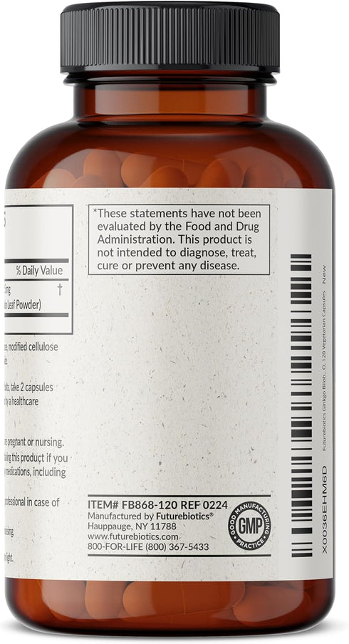 Futurebiotics Ginkgo Biloba 500mg Extra Strength - Non-GMO, 120 Vegetarian Capsules