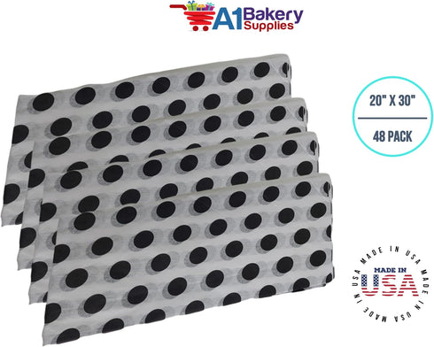 Black and White Polka Dot Tissue Paper, 20 Inch x 30 Inch, 48 Sheets Premium Paper