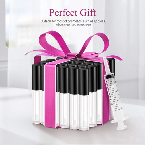 KPX 30 Pcs Lip Gloss Tube Containers, 10ml Empty Clear Pink Lip Oil Tubes for DIY Makeup, Refillable Lip Balm Bottles