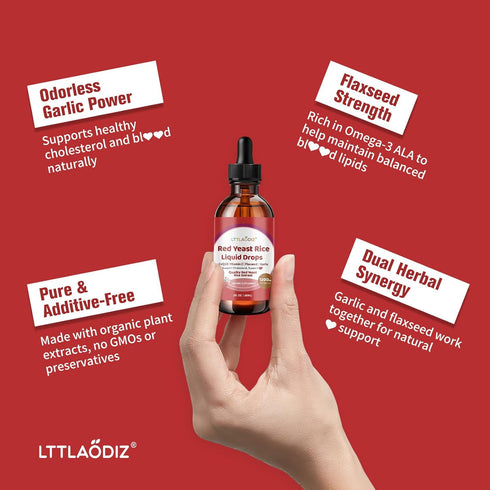 LTTLAODIZ 1200mg CoQ10 2 Oz Liposomal Red Yeast Rice with - Red Rice Yeast for Cholesterol Plus Garlic & Alpha Lipoic