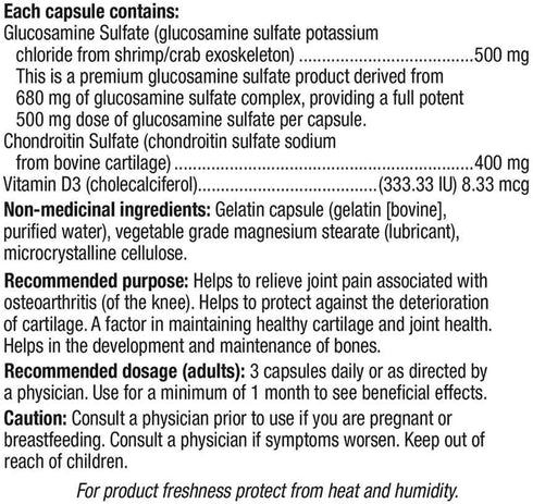 Webber Naturals Glucosamine Chondroitin with Vitamin D3, Extra Strength, 500/400 mg, 300 Capsules