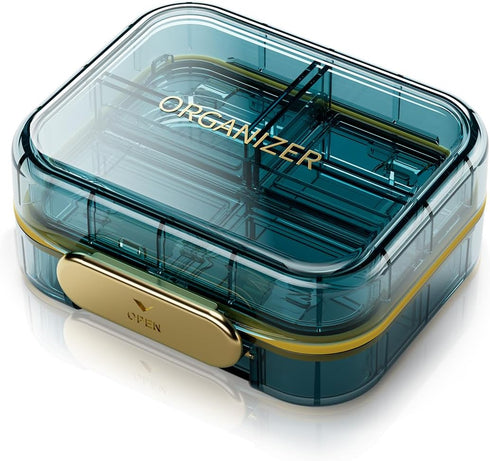 Portable Travel Pill Organizer with 7 Compartments, Waterproof Pill Box for Daily Vitamins and Medicine - Blue