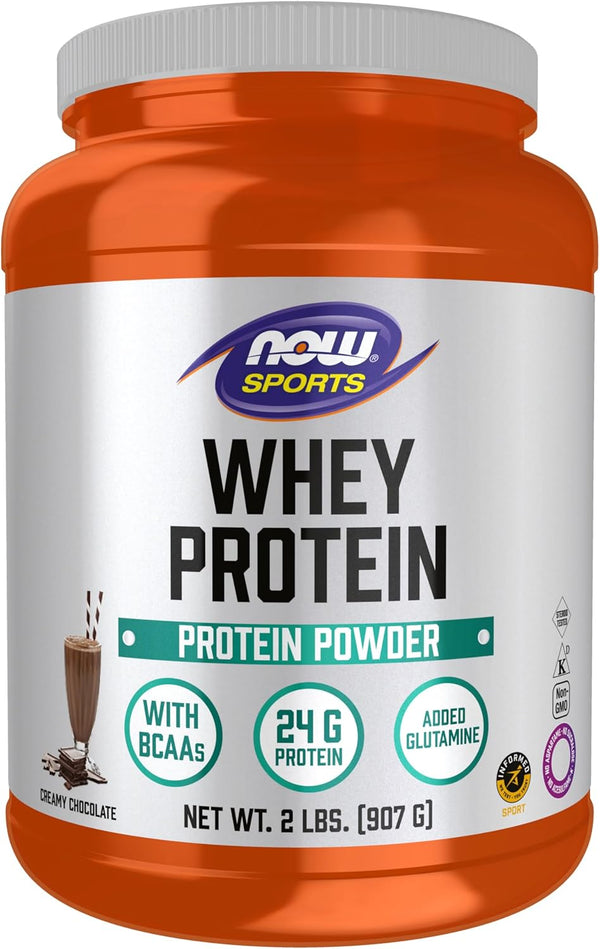 NOW Foods Whey Protein - 24g with BCAAs, Creamy Chocolate Powder, 2-Pound
