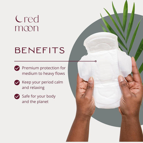Red Moon (Pack 10) Ultra Thin Hemp Pads of Sanitary Pads for Women, Menstrual Pads- White