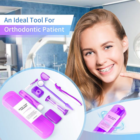 Annhua Braces Kit Cleaning Tools Boxed 8 Pack for Orthodontic, Portable Travel Dental Pick Tool Set for Braces, Purple