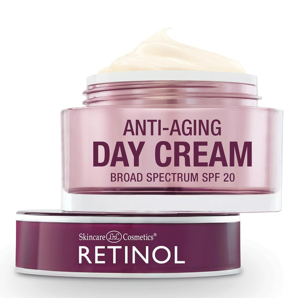 Retinol Day Cream SPF 20 - Broad Spectrum Protection Against UVA & UVB Rays, Moisturizes & Reduces Fine Lines