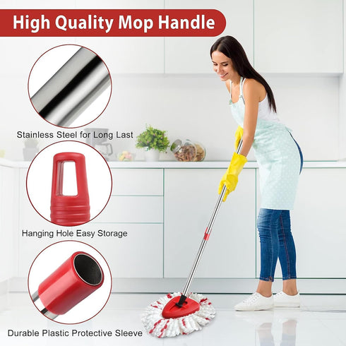 Spin Mop Replacement Head, Base, Handle Compatible with Ocedar EasyWring 1-Tank Microfiber Spin Mop Set