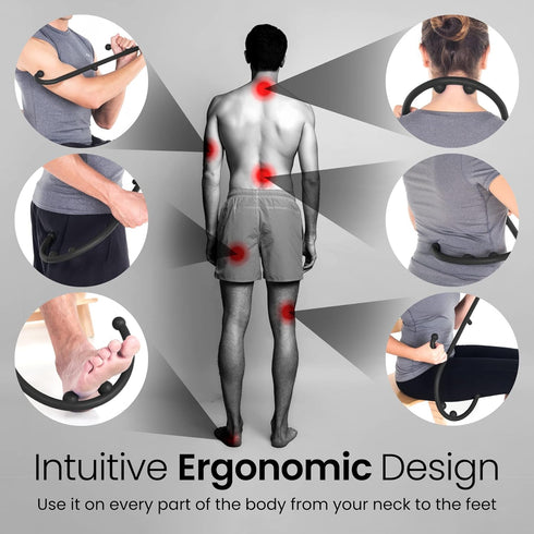 LiBa Back and Neck Massager - Trigger Point Massage Tools for Pain Relief, Handheld Back Neck Shoulder Massager, Black