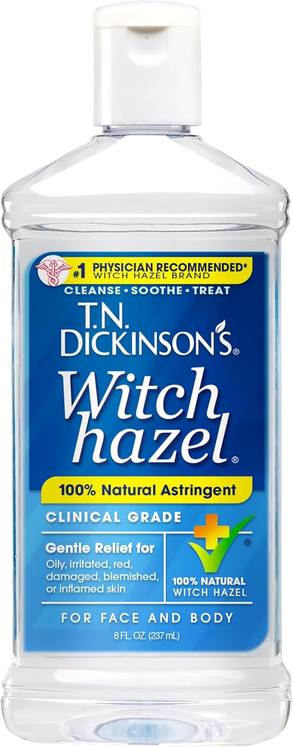 T.N. Dickinson's 100% Natural Witch Hazel Astringent | Pure, Fragrance Free | Cleanses & Soothes Skin | 8 Fl Oz