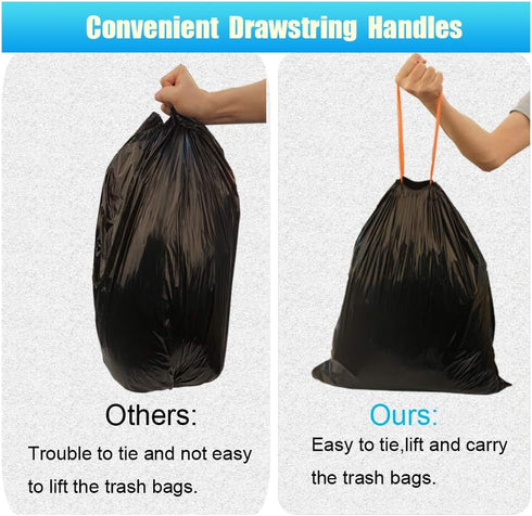 10 Gallon Drawstring Trash Bag, 0.9 Mil, 90 Count (Black, 10 Gallon)