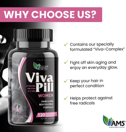 America Medic & Science VivaPill for Women (120 Capsules) Vitamins for Hair, Skin, Nails | Revitalizing Formula with